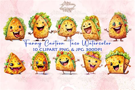 Funny Cartoon Taco Watercolor Graphic By Diceenid · Creative Fabrica