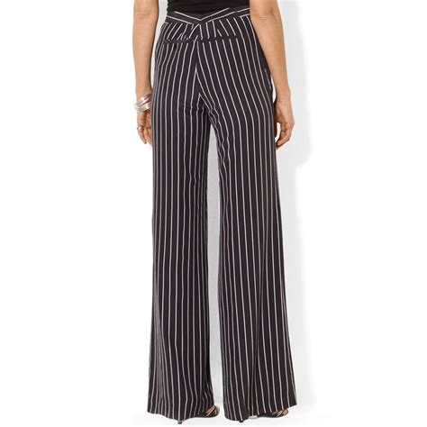 Lauren By Ralph Lauren Wide Leg Pinstripe Silk Pants In White Lyst