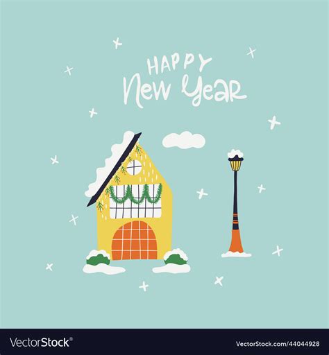 Greeting Card With House Lettering Happy New Year Vector Image