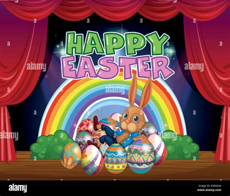 Happy Easter Card Template With Bunny And Eggs Illustration Stock