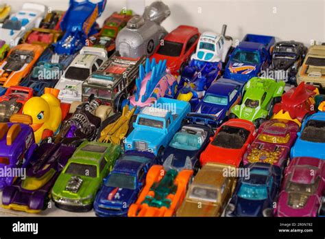 Closeup Of A Collection Of Hot Wheels Miniature Model Cars Stock Photo Alamy
