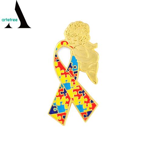 China Factory Autism Awareness Ribbon Angel Badge Pin China Autism