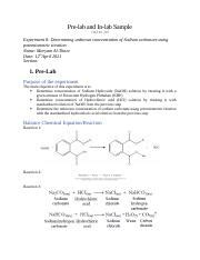 Maryam Lab Pre Lab Docx Pre Lab And In Lab Sample Chem