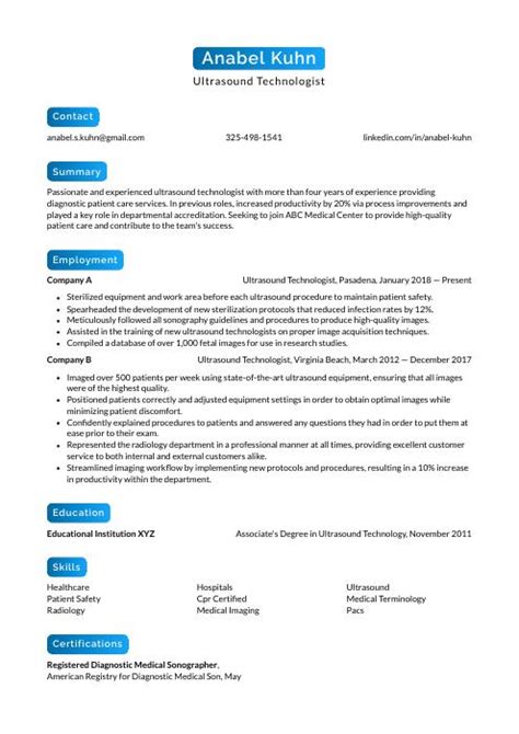 Ultrasound Technologist Resume (CV) Example and Writing Guide