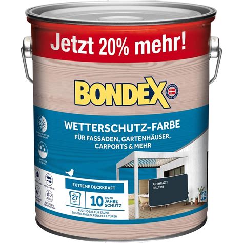 Bondex Wetterschutz Farbe RAL 7016 Anthrazitgrau 3 l reicht für ca