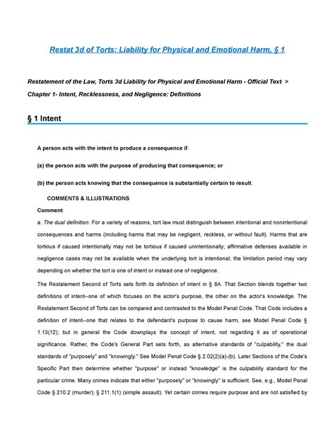 Restatement D Of Torts Liability For Physical And Emotional Harm