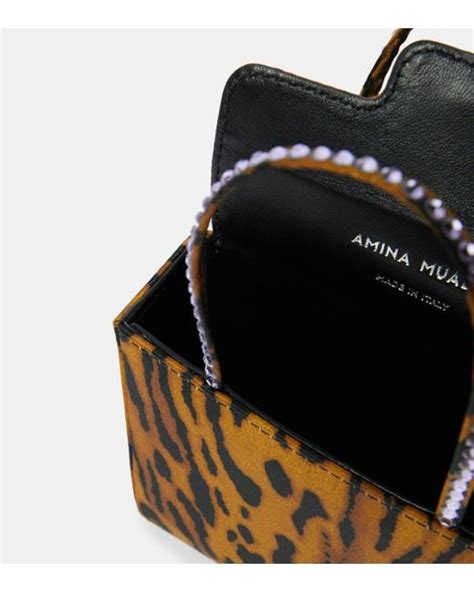 Amina Muaddi Superamini Leopard Print Satin Tote Bag In Brown Lyst