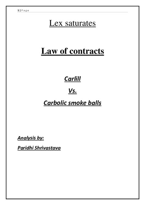 (DOC) Case analysis - carlill v carbolic smoke balls | Paridhi ...