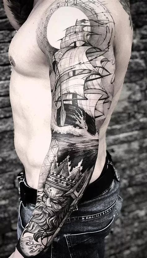 Poseidon Ship Sleeve Tattoo Tattoogoto