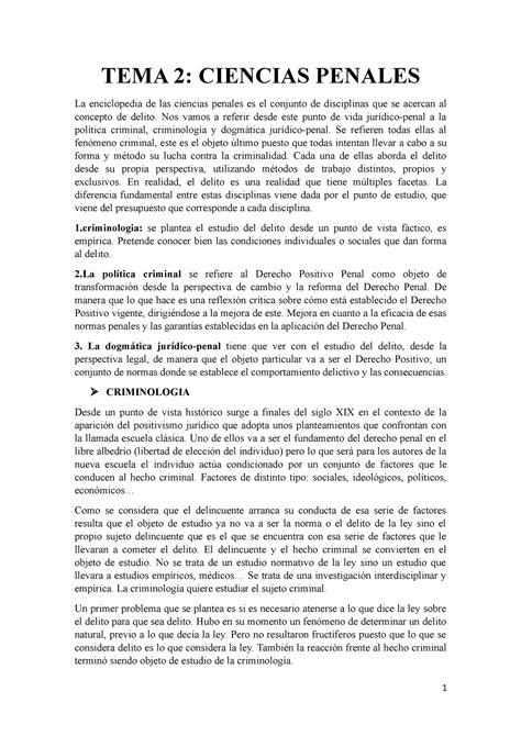 Tema 2 Apuntes De Clase Tema 2 Ciencias Penales La Enciclopedia De Las Ciencias Penales Es