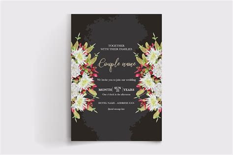 Premium Vector | A black and gold wedding invitation with a floral design.