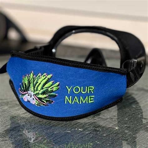 Personalized Scuba Mask Strap Featuring An Embroidered Leaf Sheep