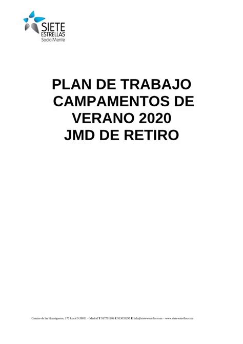 Pdf Plan De Trabajo Campamentos De Verano 2020 Jmd De Retiro · Camino