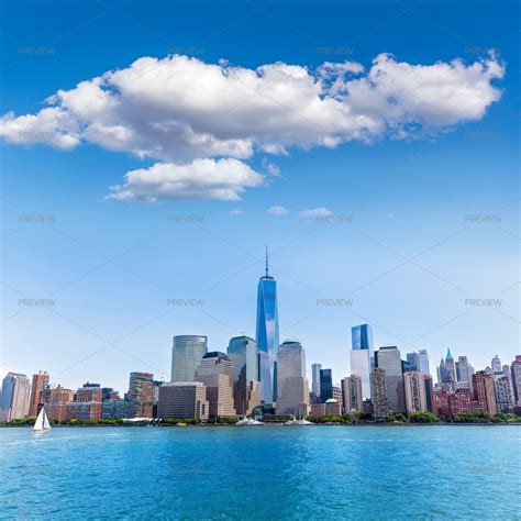 Manhattan Skyline From Hudson River NYC - Stock Photos | Motion Array