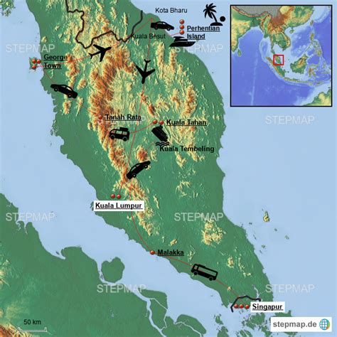 StepMap Malaysia Landkarte für Asien