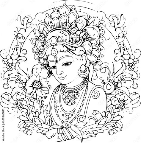 Hindu lord krishna black and white images Stock Vector | Adobe Stock