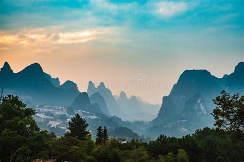 Karst landscape in Guilin stock image. Image of tourist - 165028161