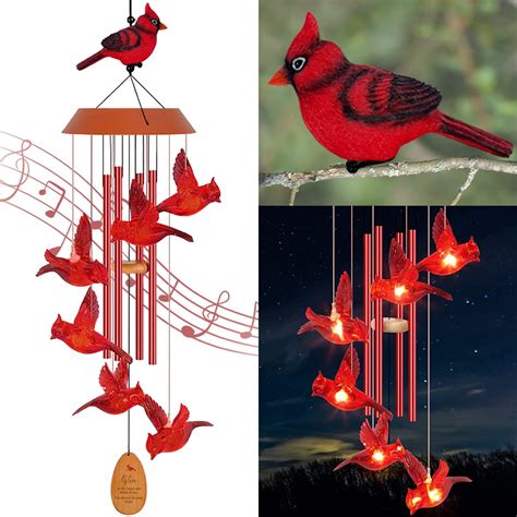 Solar Wind Chimes For Outside Hanging Cardinal Wind Chimes LED Solar