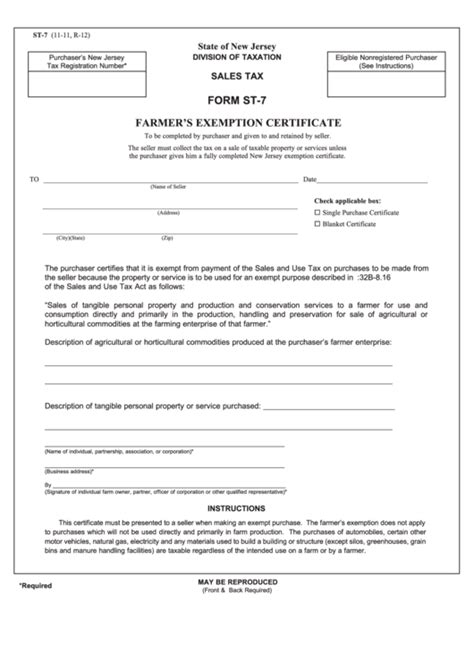 Fillable Form St 7 Farmer S Exemption Certificate Printable Pdf Download