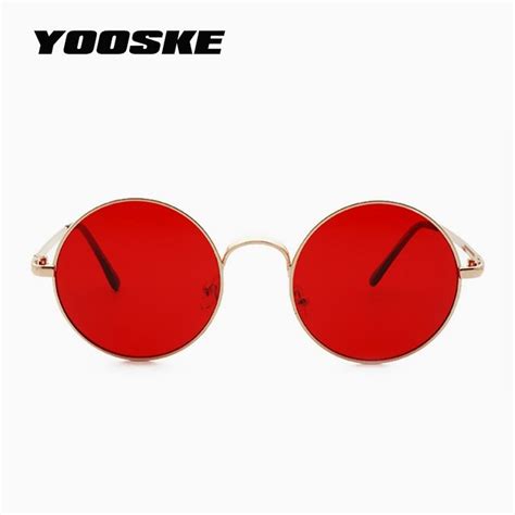 Yooske Metal Round Sunglasses Men Women Personality Black Big Red Sun