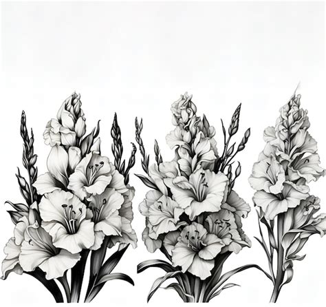 Premium Photo Gladiolus Flowers Illustration In Black And White With