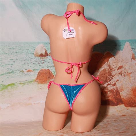 Sky Blue Velvet Stretch Fabric W Hot Pink Trim Micro Coverage Etsy