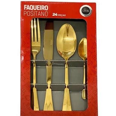 Faqueiro Pe As A O Inox Positano Dourado Lyor Shopee Brasil