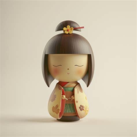 Premium Photo Kokeshi Doll Wearing A Traditional Kimono