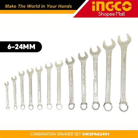 Ingco IHKSPA62401 12pcs Combination Spanner Set 6 24mm CR V CSS Exc