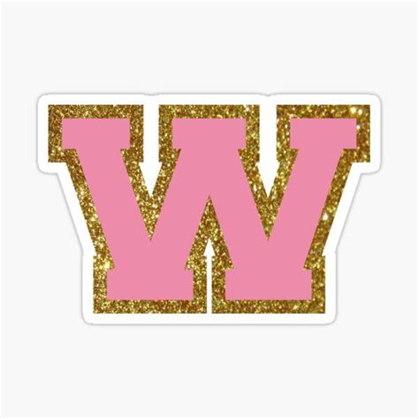 The Letter W Is Made Up Of Gold Glitter And Pink Sticker On A White