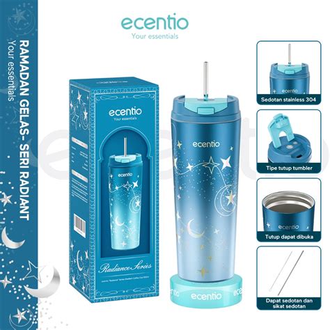 Jual Ecentio Tumbler Minum Stainless Es Batu Jam Sedotan Ml