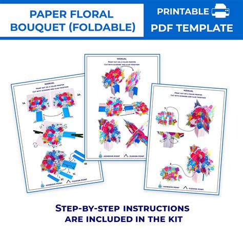 Printable Flower Bouquet Foldable Card Diy Paper Flower Bouquet Card