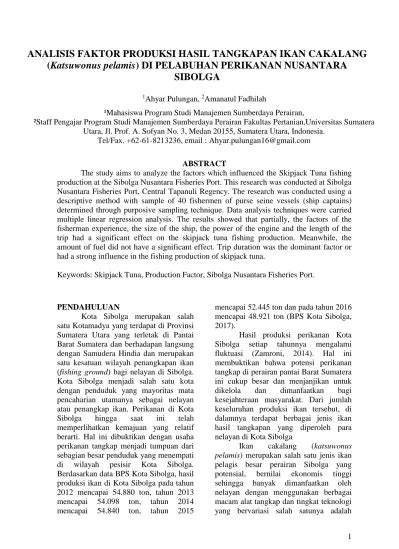 ANALISIS FAKTOR PRODUKSI HASIL TANGKAPAN IKAN CAKALANG Katsuwonus