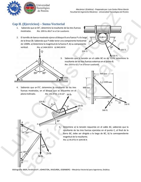 CAP II Ejercicios 01 Suma Vectorial 2D Mecnica I Esttica