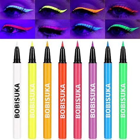 BOBISUKA 8 Colors UV Glow Neon Liquid Eyeliner Set Matte Colored