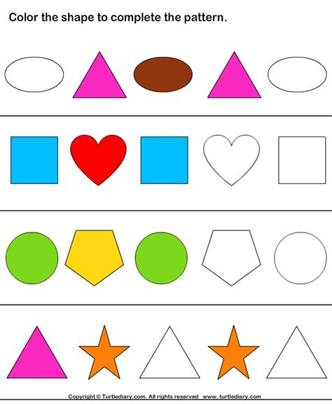 Color Shape To Complete Patterns Turtle Diary Worksheet