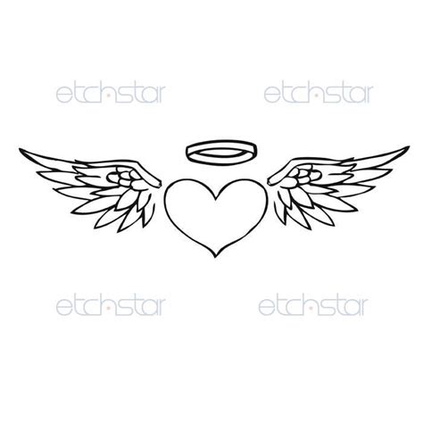 Angel Wings With Halo And Heart Tattoo