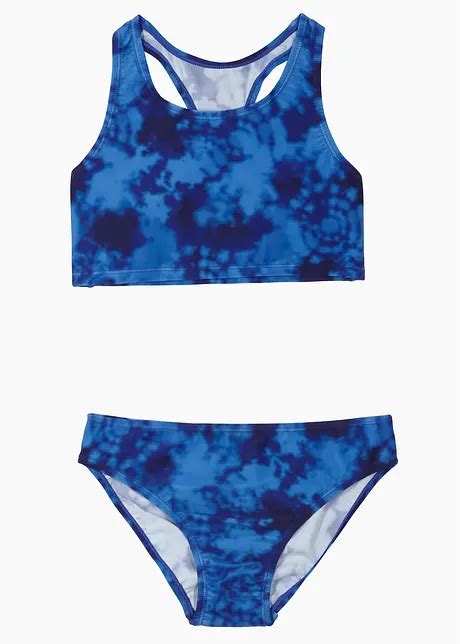 Sportlicher Mädchen Bikini in Batik Look saphirblau mitternachtsblau mittelblau bedruckt