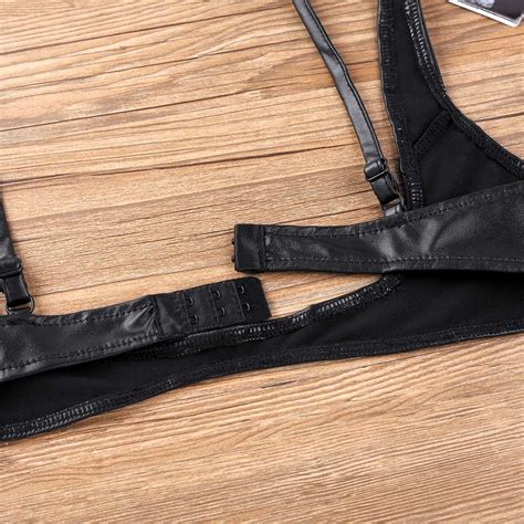 dPois Damen Dessous Brustfrei BH Bikini Oberteil Lack Leder Optik Stütz Büstenhalter Bra Bustier