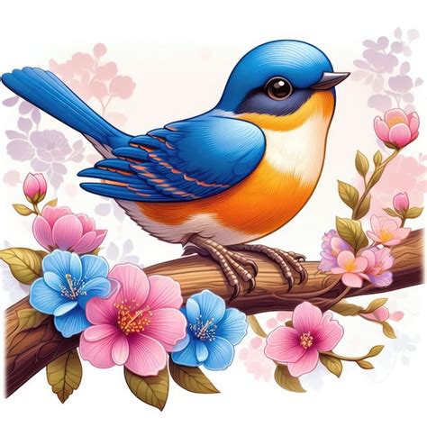 Premium Photo Blue Bird On A Branch Illustration