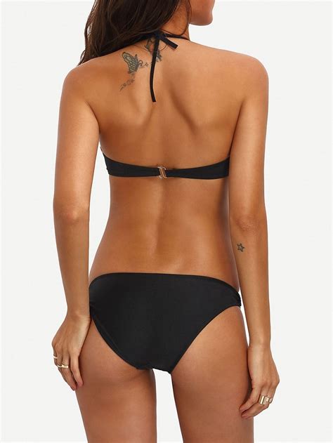 Set De Bikini Halter Negro Spanish Shein Sheinside