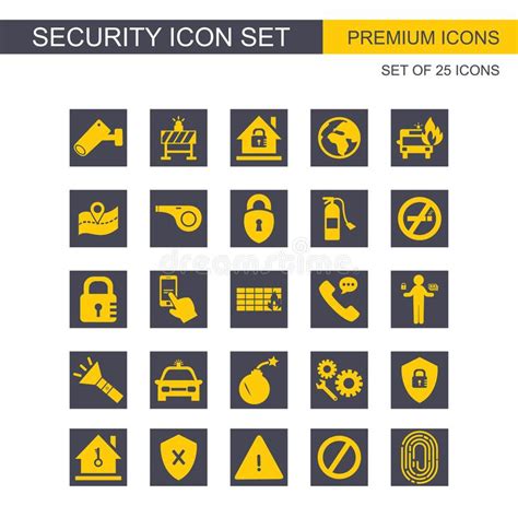 Gris Y Amarillo Fijados Iconos De La Seguridad Ilustraci N Del Vector