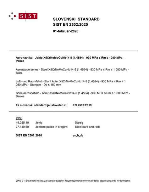 EN 2502:2019 - Aerospace series - Steel X5CrNoMoCuNb14-5 (1.4594) - 930 ...