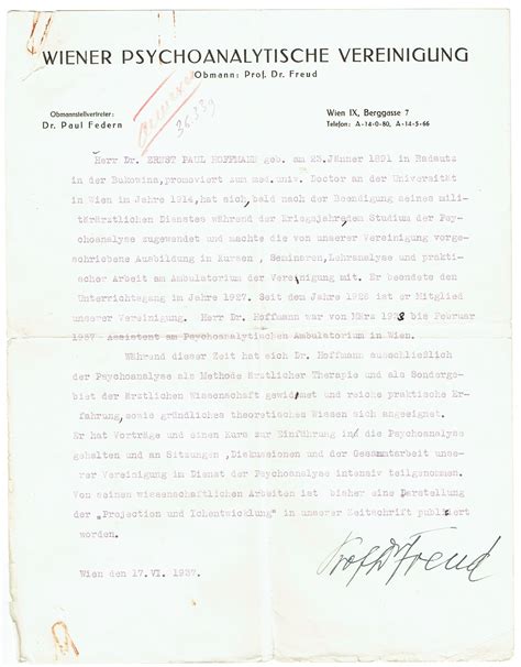 Ms Zeugnis Mit Eigenh Unterschrift Von Freud Sigmund Mediziner Und