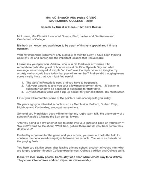 Fillable Online Speech And Prize Giving Day Speech Fax Email Print
