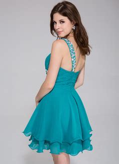 A Line Princess One Shoulder Short Mini Chiffon Homecoming Dress With