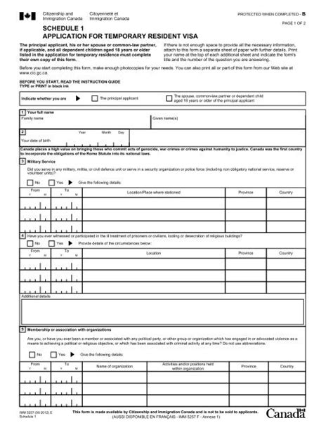 Imm 5257e Schedule 1 Application For A Temporary Resident Visa