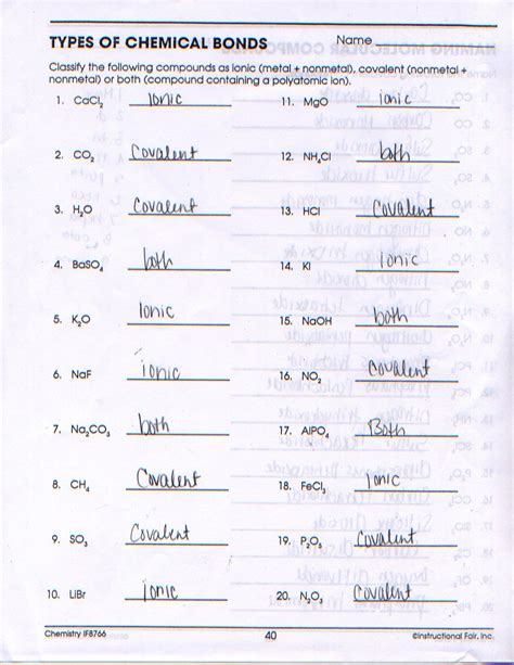 Bonding Types Worksheets