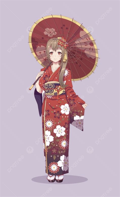 Anime Manga Girls In Traditional Japanese Kimono Costume Holding Paper Umbrella On Chinese