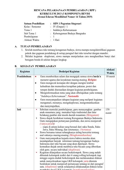 Rencana Pelaksanaan Pembelajaran Rpp Kurikulum Komponen